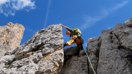 Beginner′s climbing Catinaccio